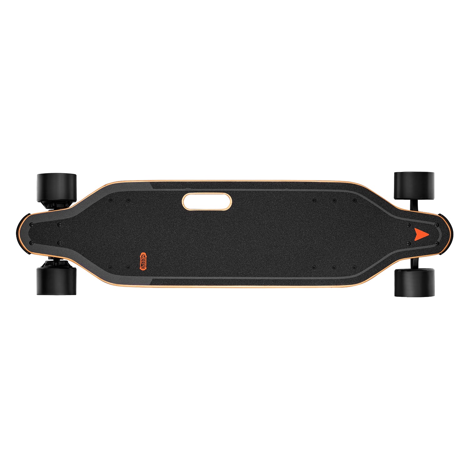 Top view of Meepo V5 electric skateboard showcasing sleek design and grip tape.