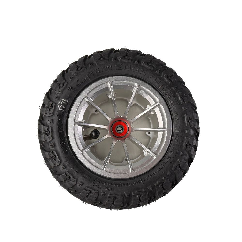 200mm mountain tire with silver wheel and red hub for off-road electric skateboards