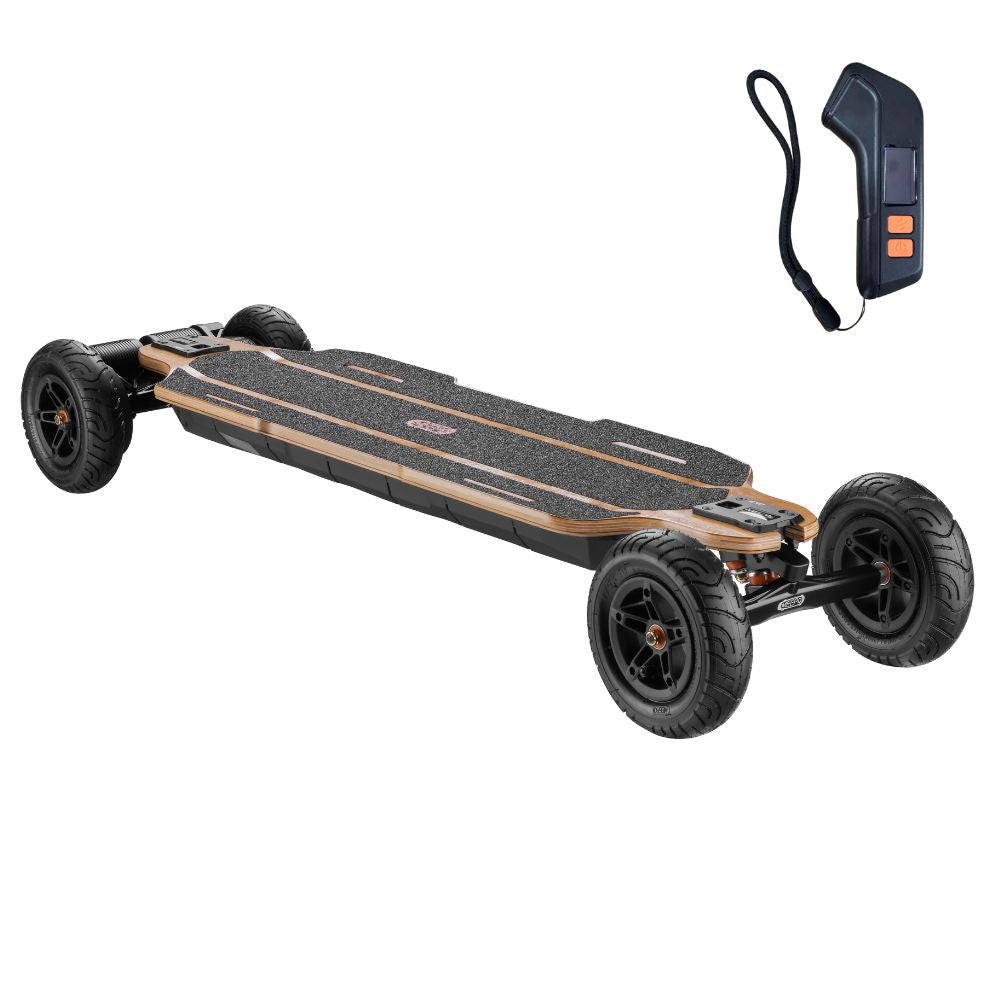 Meepo Hurricane Bamboo Pro electric skateboard with remote control, designed for off-road use