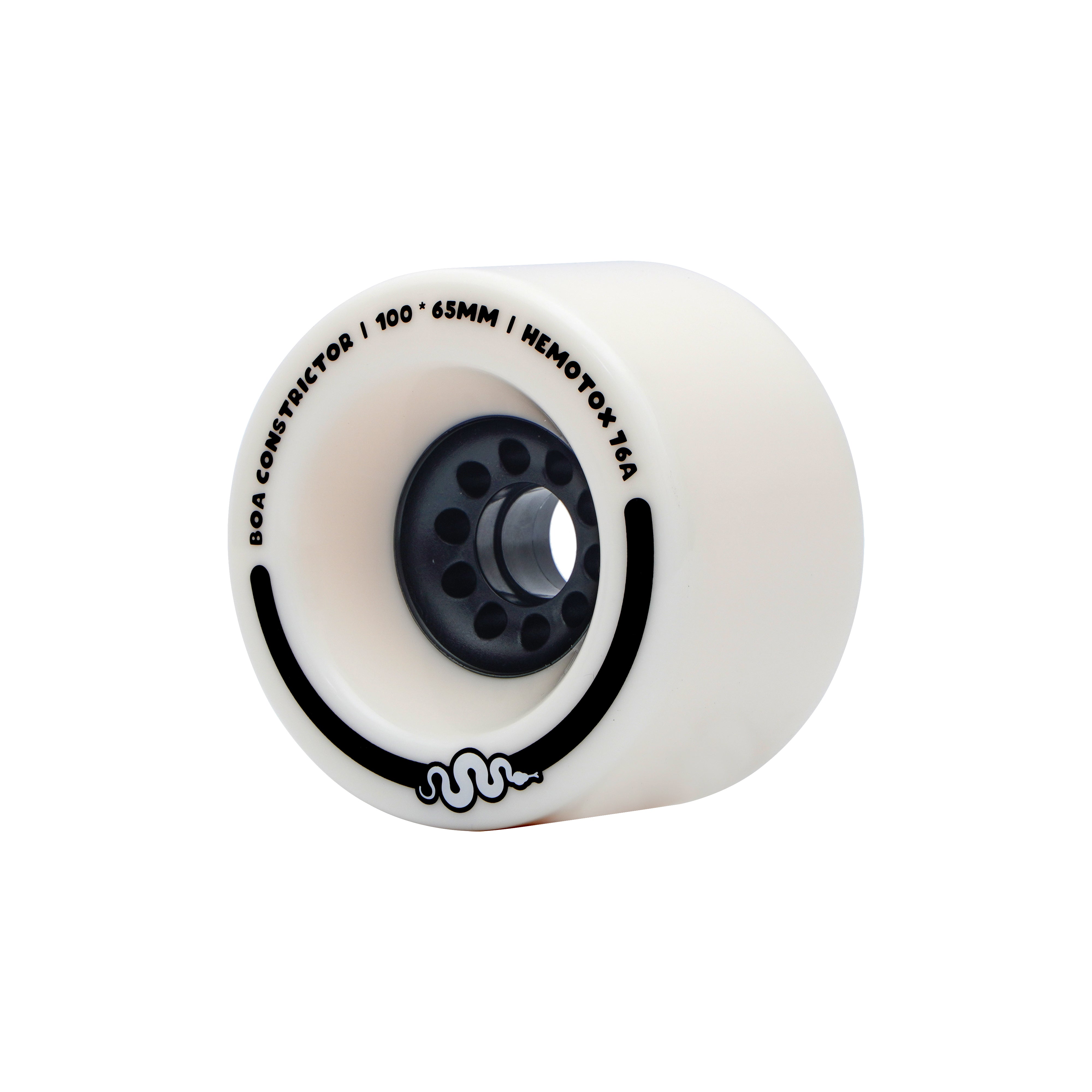 Boa Constrictor 100mm longboard wheel in white, 76A for comfort and speed.