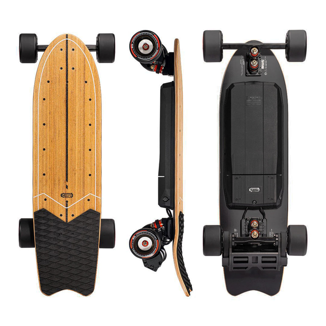 Meepo Flow electric skateboard with bamboo deck and black design