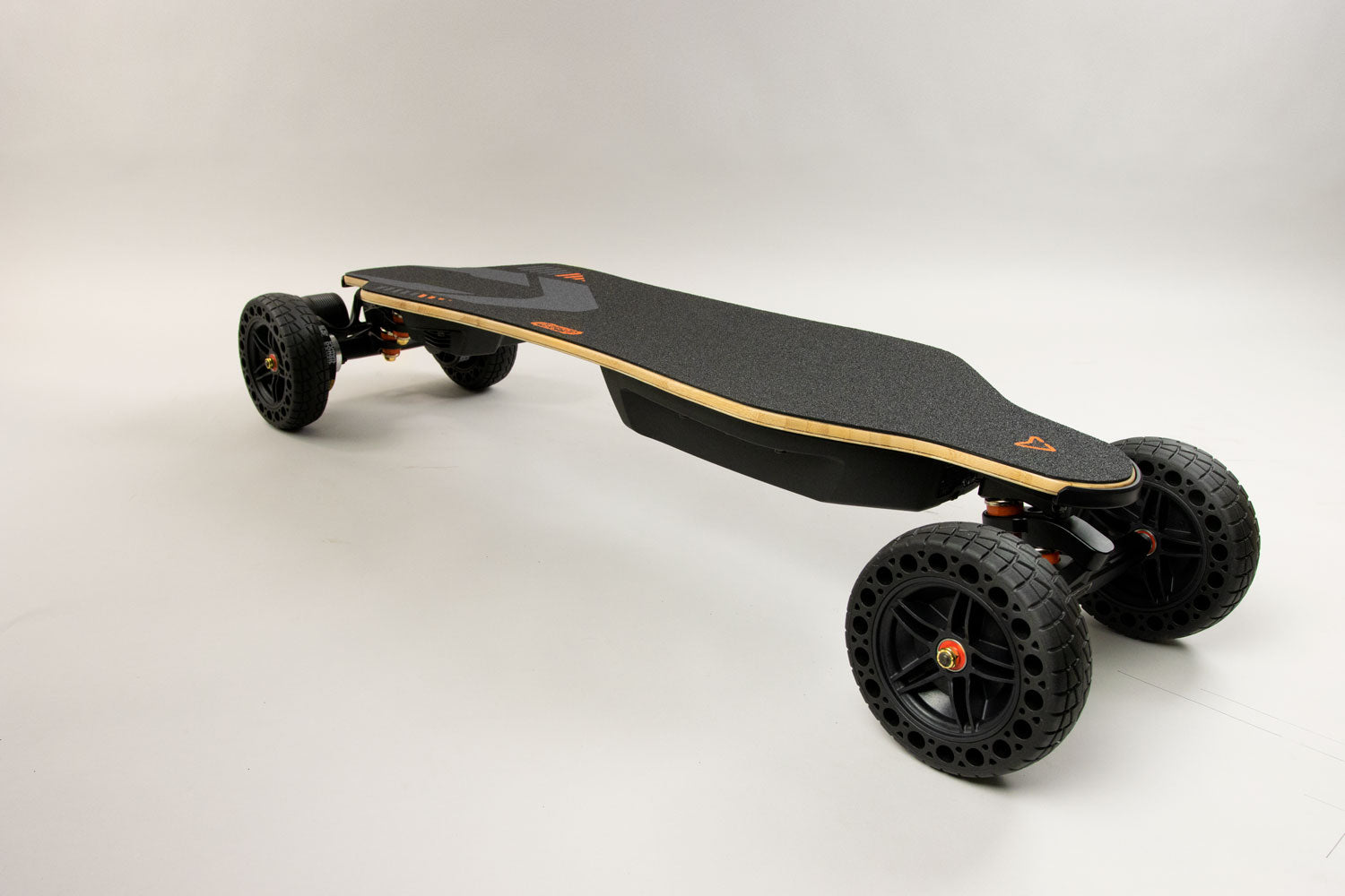 Meepo Voyager electric skateboard with large black off-road wheels on light background.