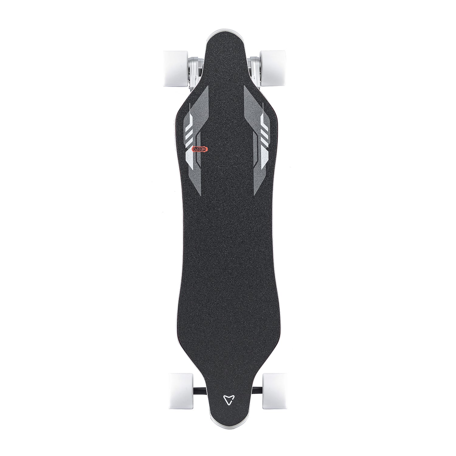 Top view of Meepo Voyager X electric skateboard showcasing sleek design.