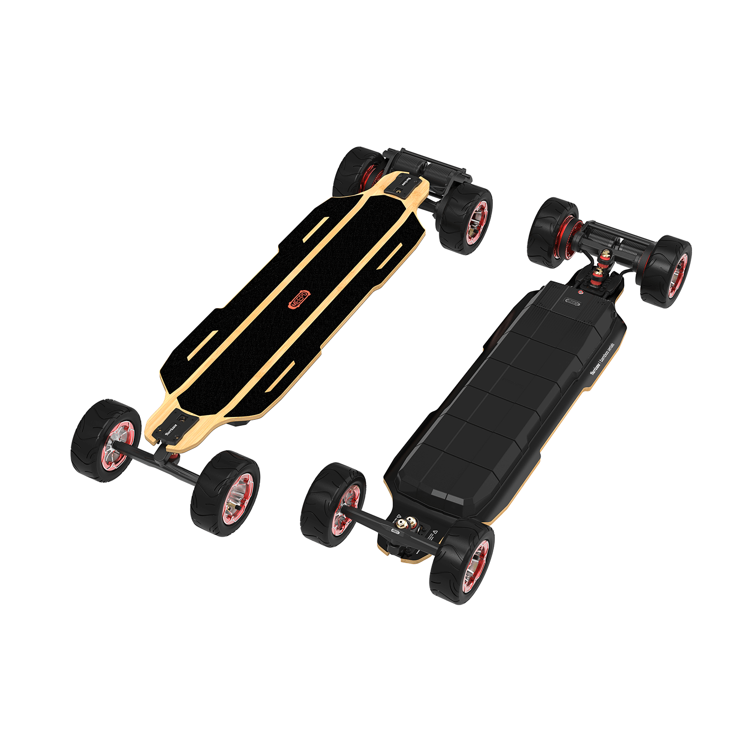 Meepo Hurricane Ultra X with bamboo deck and large all-terrain wheels.